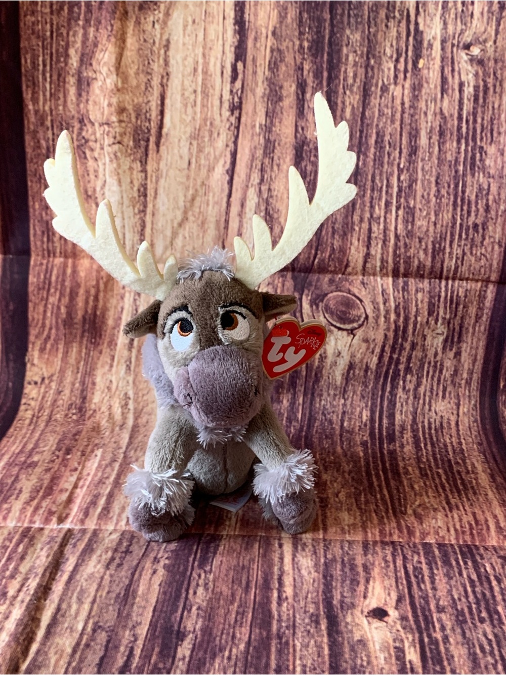 NWT TY Sparkle 2014 Disney Frozen Beanie Baby Gray "SVEN" Reindeer Sz: 8"